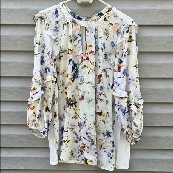 Dolan Left Coast Collection Araminta Floral Ruffled Blouse size Large - Picture 2 of 7